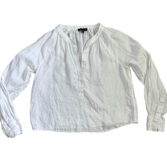 J. Crew Cabana Long Sleeve Coastal Top in White Linen Size Medium - Picture 6 of 12